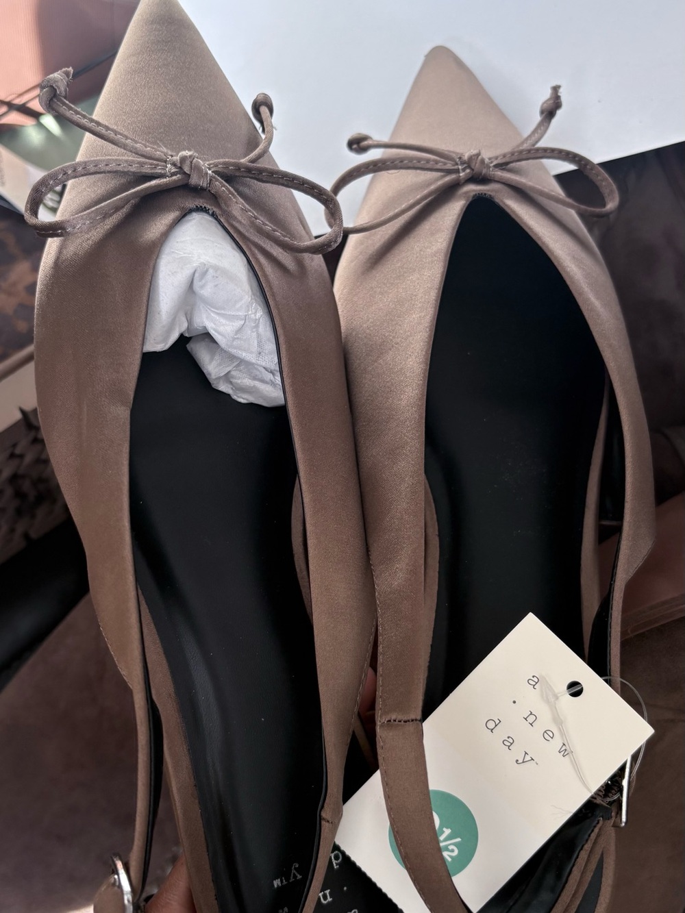 a new day Brown Pointed-Toe Slingback Flats with Bow